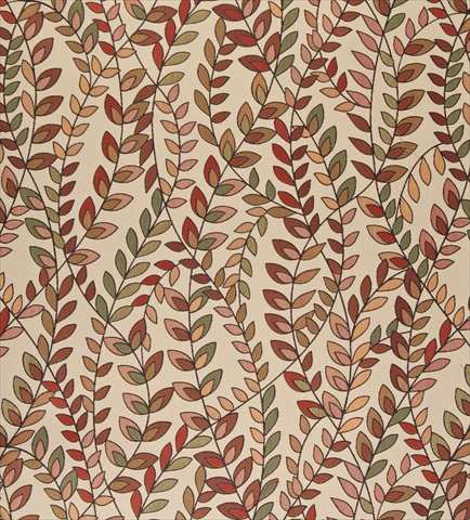K0027B 54 in. Wide Orange- Red And Green- Vines And Leaves Upholstery Fabric