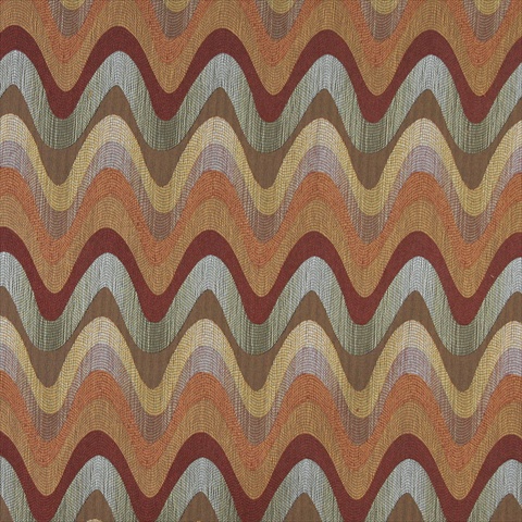 Picture of Designer Fabrics K0028A 54 in. Wide Orange- Blue- Green And Beige- Wavy Chevron Striped Contemporary Upholstery Fabric