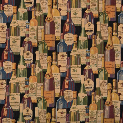 Picture of Designer Fabrics A009 54 in. Wide - French And Italian Wine Bottles- Themed Tapestry Upholstery Fabric