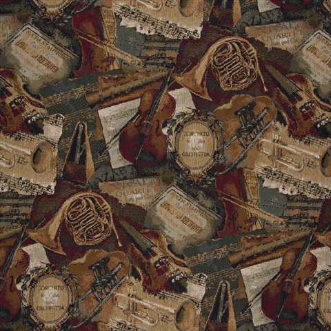 Picture of Designer Fabrics A010 54 in. Wide - Orchestra- Symphony- Violins- Trumpets And French Horns- Themed Tapestry Upholstery Fabric