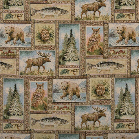 Picture of Designer Fabrics A023 54 in. Wide &#44; Bears&#44; Moose&#44; Trees&#44; Acorns And Fish&#44; Themed Tapestry Upholstery Fabric