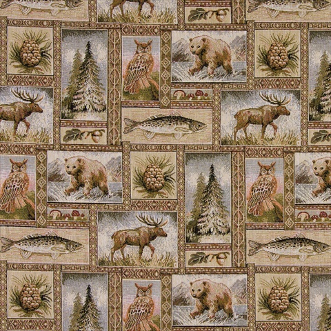 Picture of Designer Fabrics A024 54 in. Wide &#44; Rustic Bears&#44; Moose&#44; Trees&#44; Acorns And Fish&#44; Themed Tapestry Upholstery Fabric