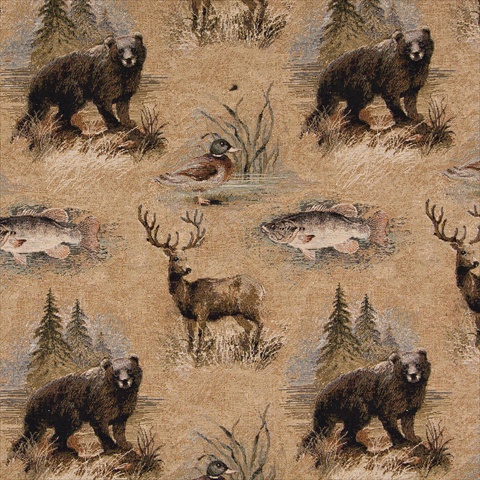 Picture of Designer Fabrics A026 54 in. Wide - Bears- Fish- Ducks- Deer And Trees- Themed Tapestry Upholstery Fabric