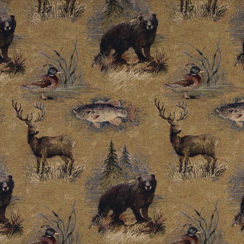 Picture of Designer Fabrics A027 54 in. Wide &#44; Rustic Bears&#44; Fish&#44; Ducks&#44; Deer And Trees&#44; Themed Tapestry Upholstery Fabric