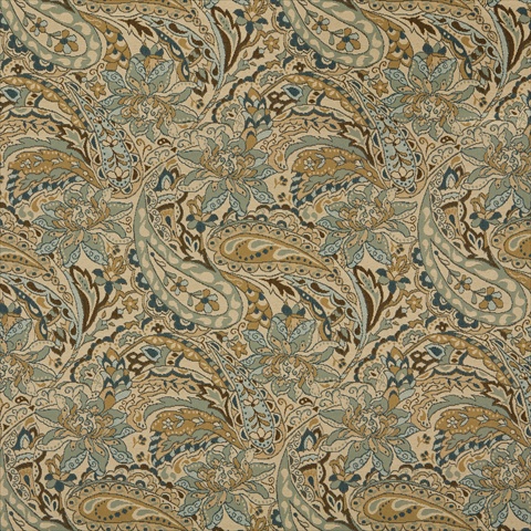 Picture of Designer Fabrics K0125A 54 in. Wide Tan&#44; Beige&#44; Brown And Teal Floral And Paisley Woven Solution Dyed Indoor & Outdoor Upholstery Fabric