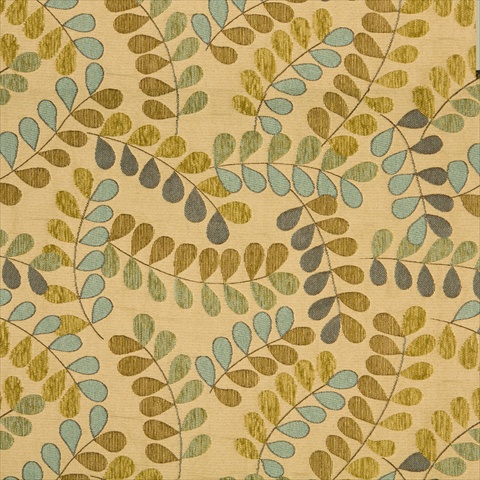 Picture of Designer Fabrics A040 54 in. Wide Teal And Beige Leaves And Vines Textured Matelasse Upholstery Fabric