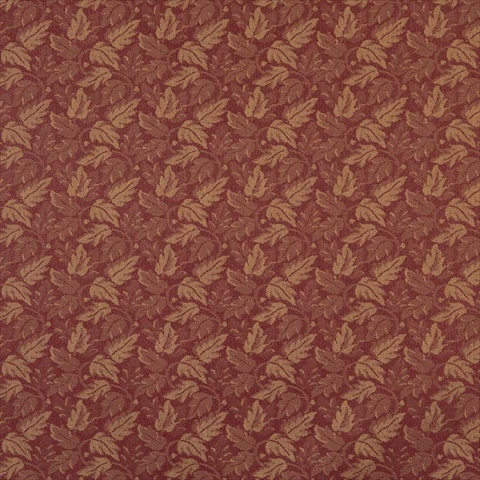 F701 54 in. Wide Dark Red And Gold- Leaf Floral Heavy Duty Crypton Commercial Grade Upholstery Fabric