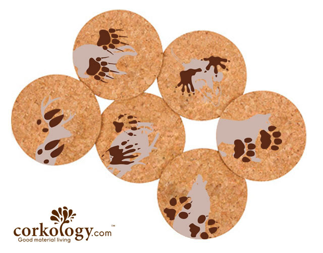 Picture of Corkology 392 Animal Paw Prints Cork Coaster Sets