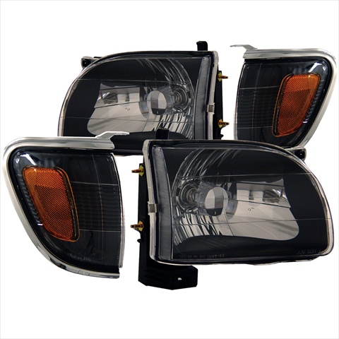 121190 Toyota Tacoma 01-04 Headlights Black With Corner Light 2 Piece