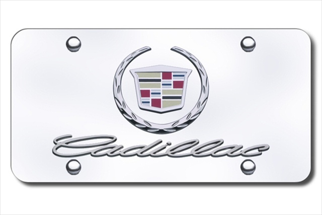 DCAD2CC Cadillac New Dual Logo On Chrome License Plate