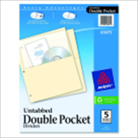1054118 Paper Double Pocket Untabbed Divider - Buff, Pack 5