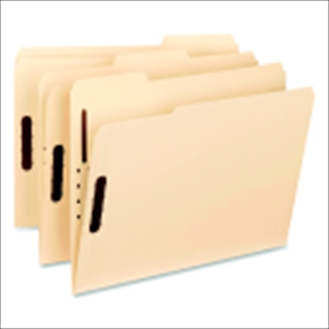Manila File Folder with Fasteners - Letter Size - Medium Weight - Assorted Cut Tabs