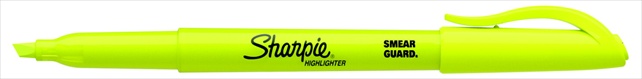 Smear Guard Non-Toxic Pocket Style Smear-Resistant Highlighter - Chisel-Narrow Tip, Fluorescent Yellow, Pack 12