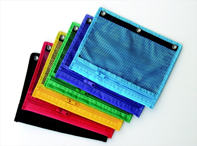 Picture of School Smart 081946 Mesh Zippered Binder Pocket For Three Ring Binders&#44; 8.25 x 10.5 In. - Assorted Color&#44; Pack 12