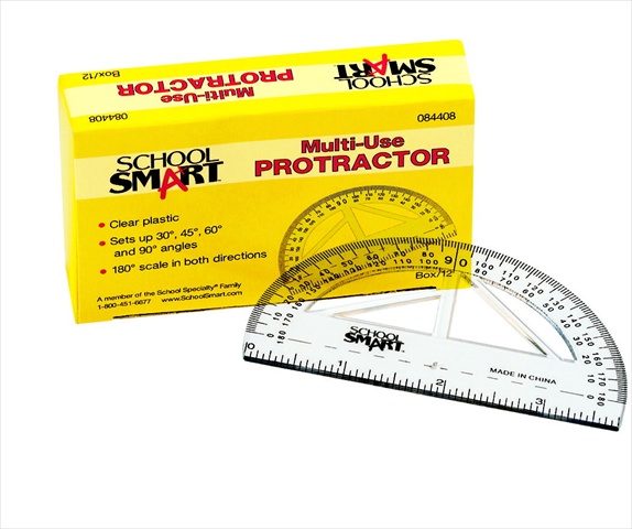 Picture of School Smart 084408 0 - 180 Deg Multi-Use Protractor- Plastic- Clear- Pack 12