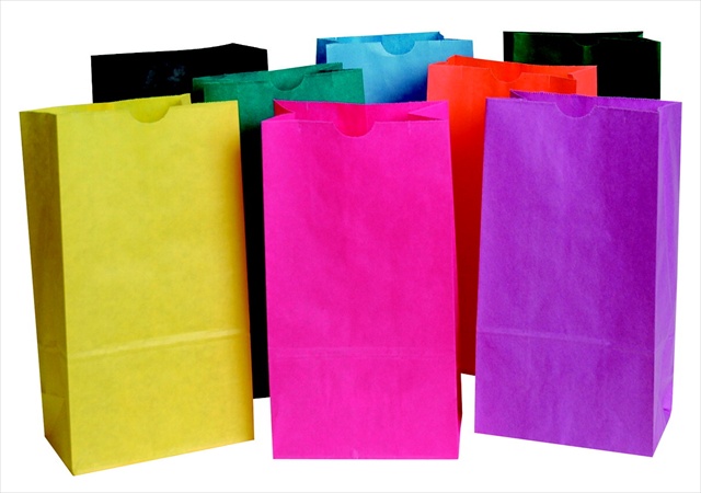 Flat Bottom Paper Bag, 6 x 11 In, Assorted Color, Pack 28