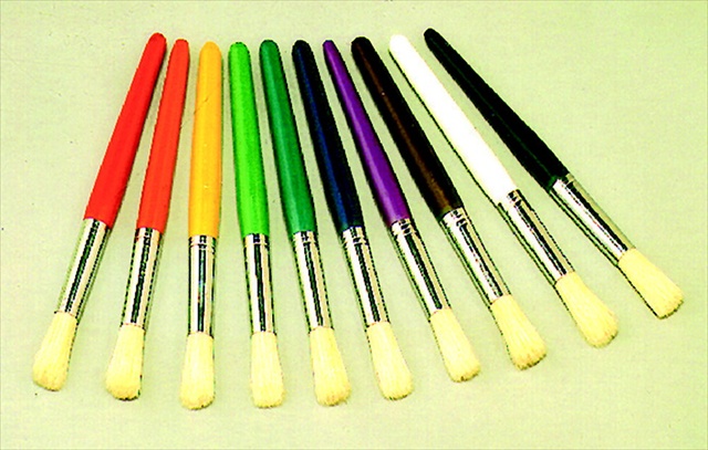 Non-Toxic Stubby Plastic Handle Paint Brush Pack - 7.50 In. - Assorted Color, Pack Of 10
