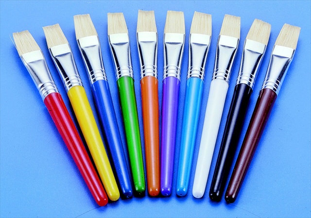 085682 Flat Tip Stubby White Hog Bristle Wood Handle Easel Brush Set - 7 In. - Assorted Color- Set Of 10