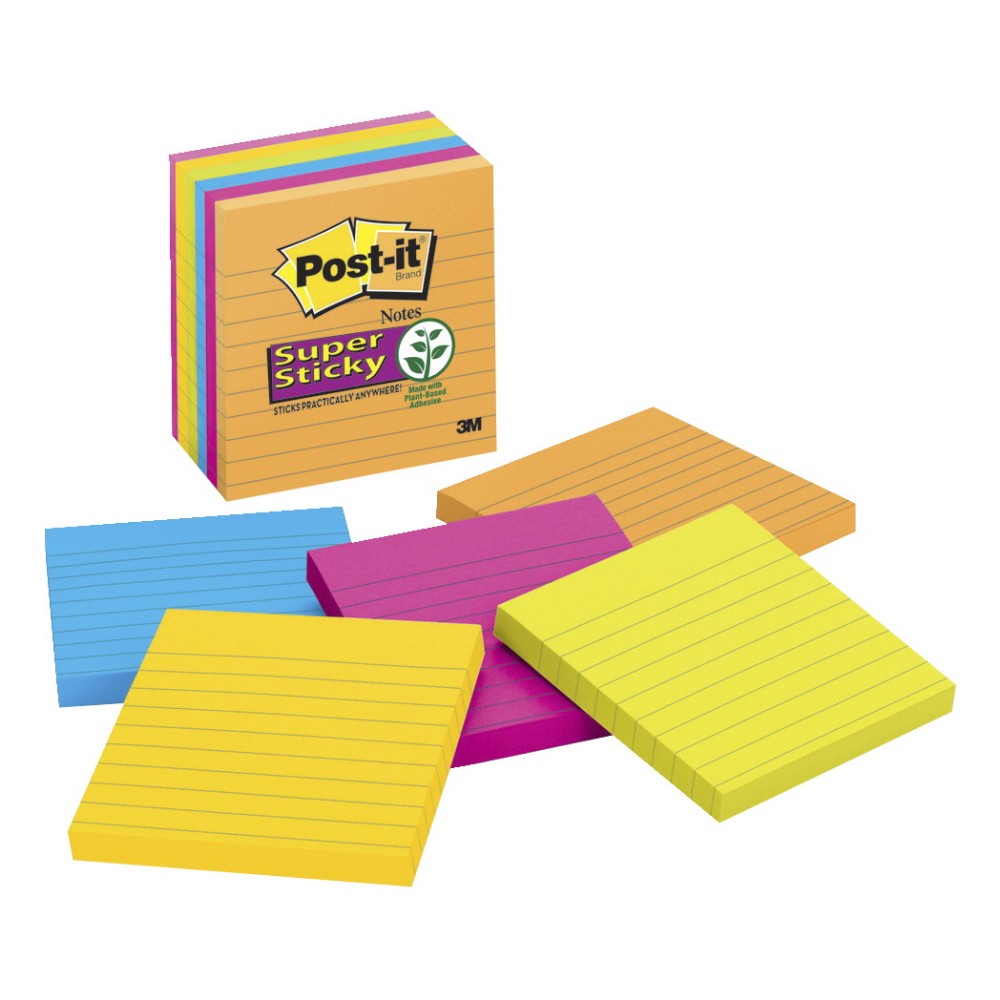 Sticky note  4 x 4 In. Lined Super Sticky Note Standard Pack, Jewel Pop, Pack - 6