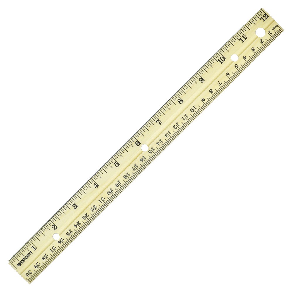 Sturdy Metal Edge Hardwood Ruler - Metric And Standard With Three-Hole Punched, 12 In. L