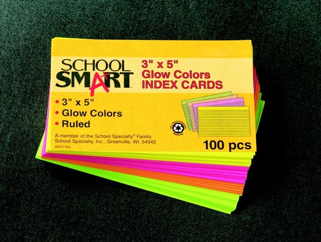 3 x 5 In. Ruled Index Card, Assorted Colors, Pack - 100