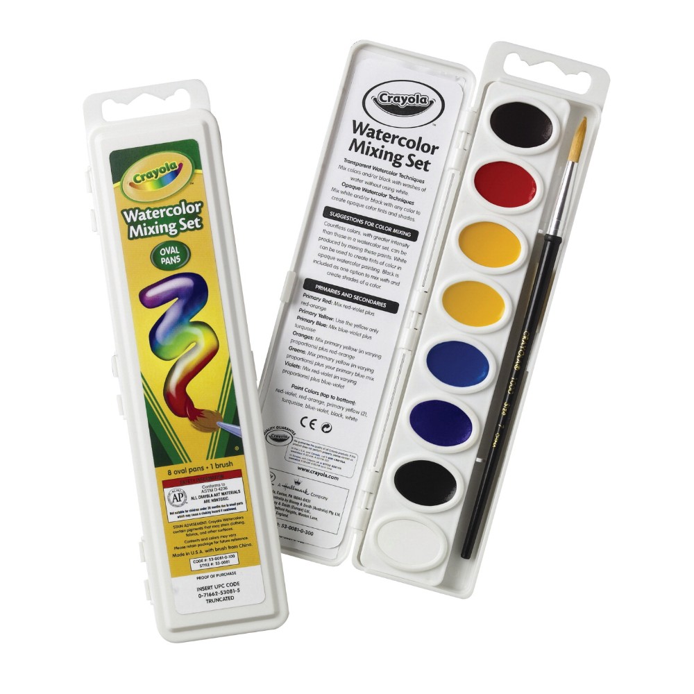 Picture of Crayola 090244 Non-Toxic Washable Watercolor Mixing Set, Plastic Oval Pan, Assorted Color, Set Of 8