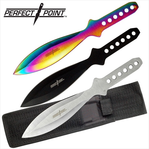 TK114-3 3 piece 3 Color Throwing Knife set, 9 In.