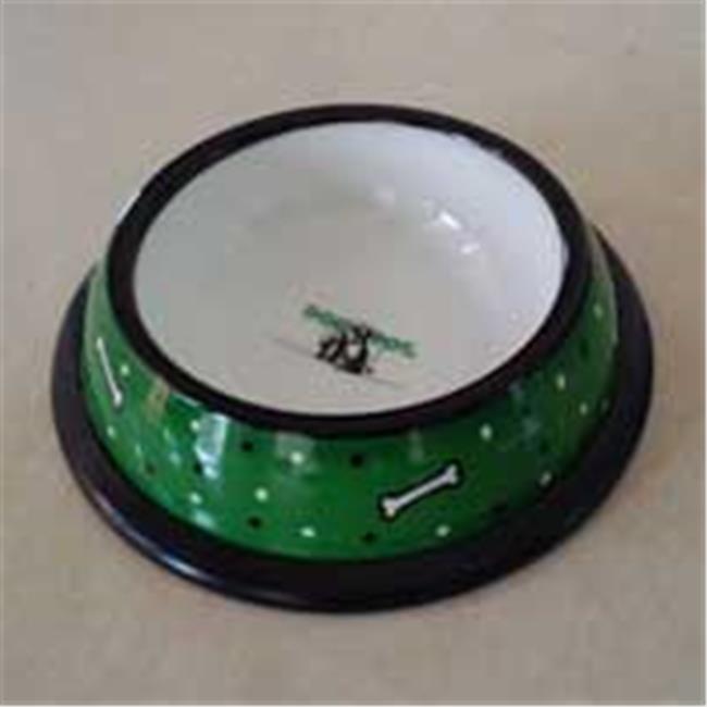Dogipot 1701-L Dog Bowl- Green & White Dog Bones