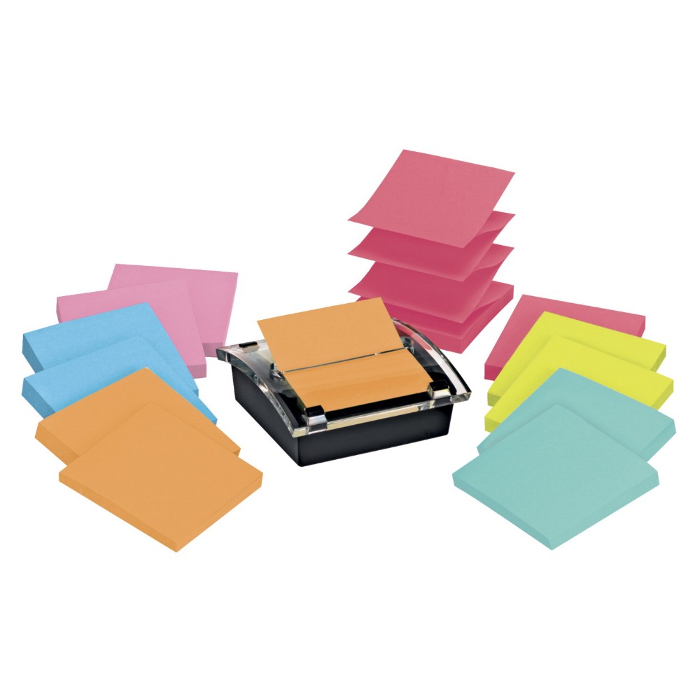 Pop-Up Super Sticky Note Dispenser Value Pack With Notes, Assorted Colors - Pack Of 12
