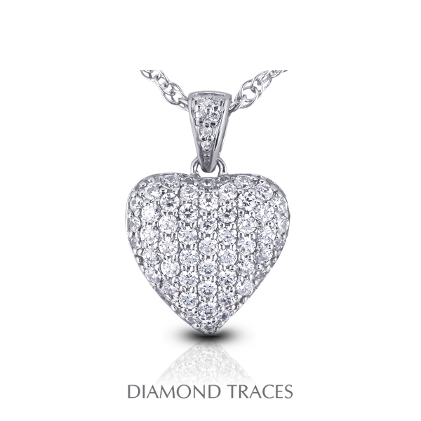 0.61 Carat Total Natural Diamonds 14K White Gold Pave Setting Heart Shape Fashion Pendant -  Diamond Traces, UD-GOS434-0160