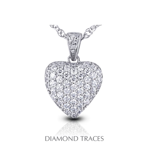 0.61 Carat Total Natural Diamonds 14K White Gold Pave Setting Heart Shape Fashion Pendant -  Diamond Traces, UD-GOS434-1769