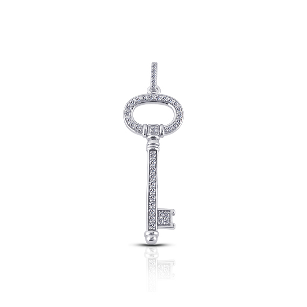 Picture of Diamond Traces 0.51 Carat Total Natural Diamonds 14K White Gold Pave Setting Key Fashion Pendant