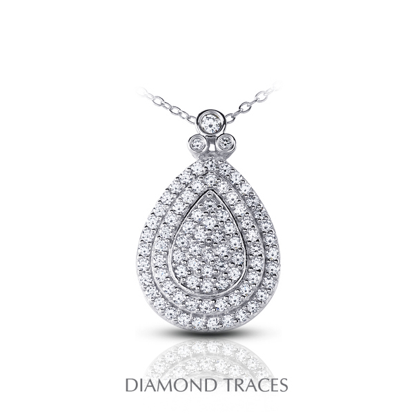 0.87 Carat Total Natural Diamonds 14K White Gold Pave & Bezel Setting Teardrop Fashion Pendant
