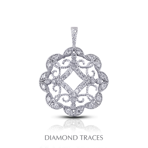 0.62 Carat Total Natural Diamonds 14K White Gold Pave & Bezel Setting Circle With Milgrain Fashion Pendant