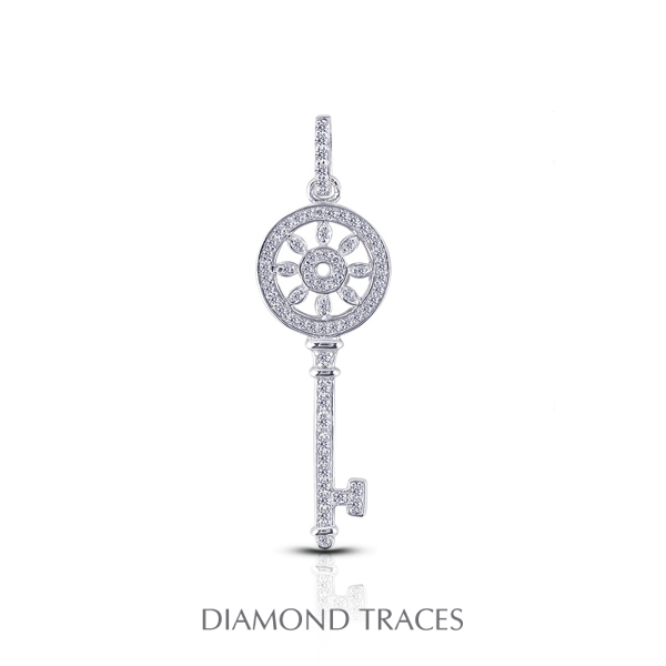 0.68 Carat Total Natural Diamonds 18K White Gold Pave Setting Key Fashion Pendant -  Diamond Traces, UD-OS2921-9848