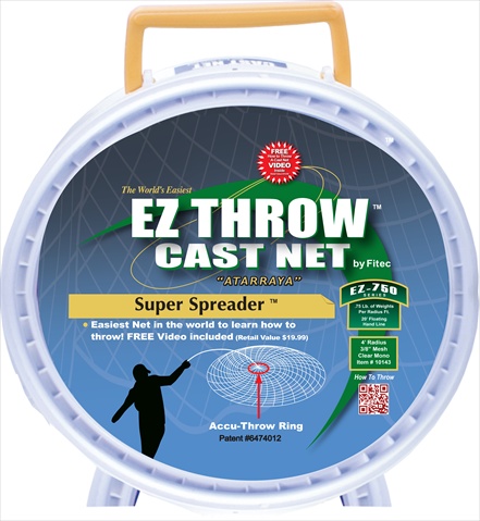 EZ750 EZ Throw Super Spreader Cast Net 6'x3/8" Mesh  Clear  3/4 lb wt