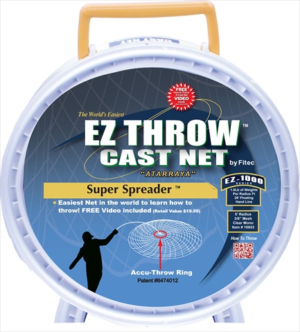 EZ1000 EZ Throw Super Spreader Cast Net 4'x3/8" Mesh Clear  3/4 lb wt