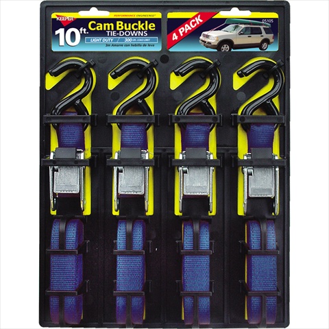 5105 10 Ft. X 1 In. Cam Buckle Tie-Down With S-Hooks- 4 Pack
