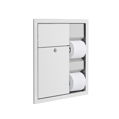 Picture of AJW U865H Dual Stall Toilet Tissue Dispenser & Sanitary Napkin Disposal With Grab Bar Mounting - Partition Mounted