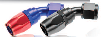 -6 AN Hose, -6 AN Outlet, 45 Degree, Anodized, Red/ Blue, Aluminum, Single