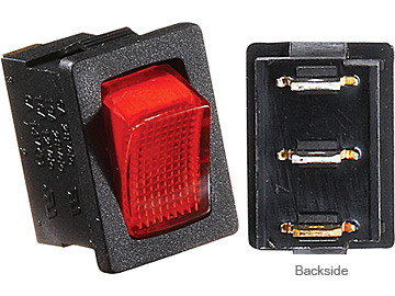 S481 20A Black With Red Rocker Switch