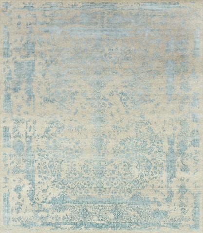 PEARPU-02HGAQ7999 7 ft. 9 in. x 9 ft. 9 in. Pearl Rectangular Shape Hand Knotted Area Rug- Heather Gray and Aqua