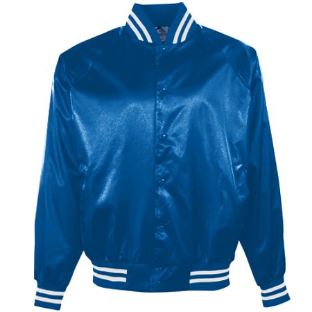Augusta 3610A Satin Baseball Jacket-Striped Trim- Royal & White - Small