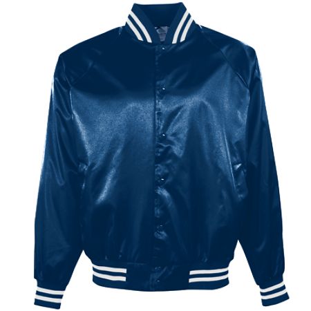 3610A Satin Baseball Jacket-Striped Trim, Navy & White - Extra Large