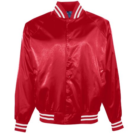 Augusta 3610A Satin Baseball Jacket-Striped Trim- Red & White - Medium