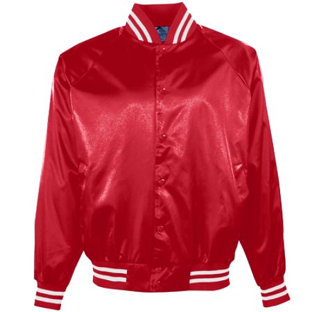 Picture of Augusta 3610A Satin Baseball Jacket-Striped Trim- Red & White - 3X