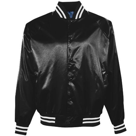 Augusta 3610A Satin Baseball Jacket-Striped Trim- Black & White - Small