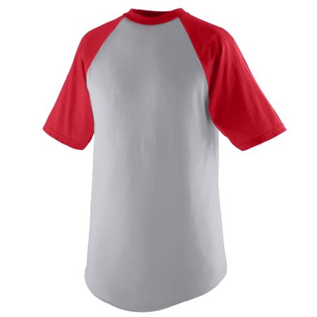 Augusta 423A Adult Short Sleeve Baseball Jersey- Heather & Red - Extra Large