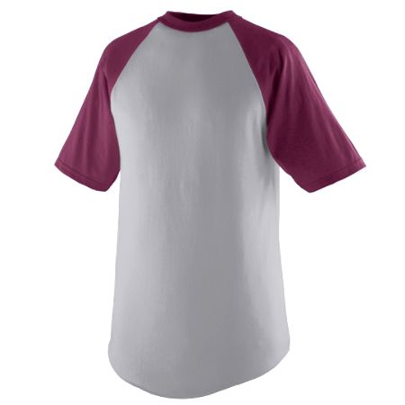 423A Adult Short Sleeve Baseball Jersey, Heather & Maroon - Small