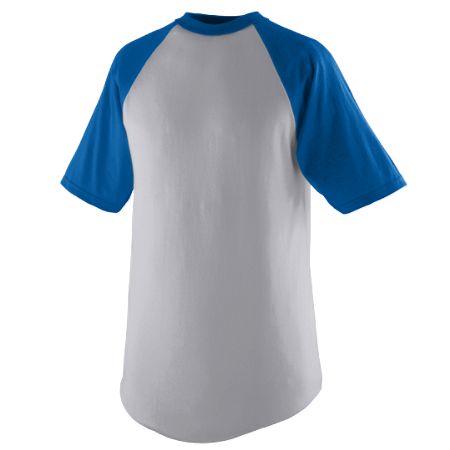 Augusta 423A Adult Short Sleeve Baseball Jersey- Heather & Royal - Medium